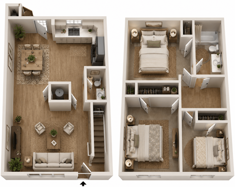 Floor plan for 3 beds, 1.5 baths, 1432 sqft